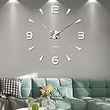 Mintime Frameloze 3D DIY Wandklok XXL Stumm Spiegel Sticker Home Office School Decoratie goud