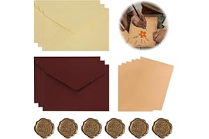 WeddHuis 18 pezzi Carta da Lettere con Busta, Carta da Lettere Decorata Busta Kraft Vintage, 6 Buste di Carta Vintage, 6 Carta Vintage, 6 Adesivo Sigilli di Cera, per Scrivere e Disegni (Vintage)