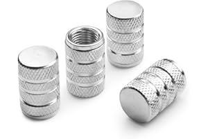 Pitlane Performance® Tapones de Válvula de Aluminio Juego de 4 Tapas para Válvula Schrader Compatibles con Coche, SUV, Moto y Bicicleta; Protección Duradera para Válvulas de Rueda (Plata, Comfort)