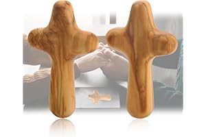 OMCGG 2 Stück 10 cm Olivenholz hält Kreuz, natürliche Holzfaser ergonomisches Design für Komfortbestätigung katholisches christliches Kreuz Geschenke für Gebet Meditation und Unterstützung für Krankheit