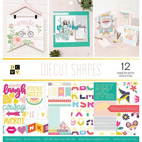 DCWVE DCWV Premium Stack-12 x 12-Double-Sided-Diecut Shapes-Gold Foil-36 Seats 614318, Papier, Multicolor, 12-x-12-Inch