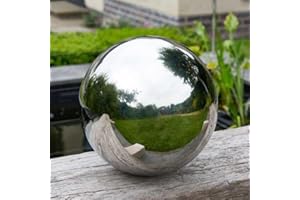 Garden Mile Stainless Steel Gazing Ball - 20cm Silver Polished Mirrored Hollow Ball Reflective Sphere Floating Pond Balls Stainless Steel Garden Ornaments for Garden Decorations (20cm)