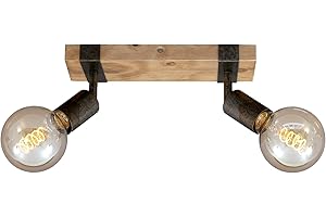 BRILONER - Plafoniera, Lampada da soffitto, faretto retrò, vintage, girevole e orientabile, 2x E27, metallo-legno, colore: grigio piombo, 280x100x90mm (LxPxA)