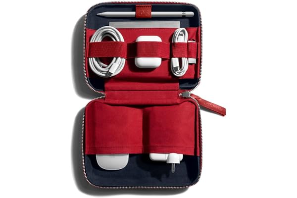 DailyObjects Leather Large Travel Digital Electronic Accessories Storage Bag,Portable Gadget Organizer Case,Tech Kit Pouch for Cables,Drive,Charger,Adapters,Power Bank,Charger Wire Organizer (Red)