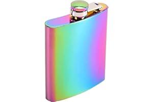 KERUTO Stainless Steel Hip Flask - 6oz Rainbow Pocket Hip Flask,Portable Leakproof Small Hip Flask for Men and Women,Ideal for Outdoor Parties,Camping, Hiking,Men and Women