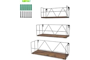 ‎EYMPEU EYMPEU Wandregal im 3er-Set Schweberegale Modernes Regalbrett Wandmontierte Regale Rustikale Aufbewahrungsregale mit Metalldraht Gestelle Anzeigen Wohnkultur für Badezimmer