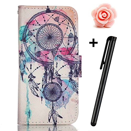 TOYYM iPhone 5 5s SE Lederhülle,iPhone 5/5s PU Ledercase Tasche Hüllen,iPhone SE Schutzhülle Case Scratch-Resistant Magnetverschluss,Premium Schutzhülle Wallet Case Kreative Muster Design Etui Brieftasche Ledertasche mit Handschlaufe im Bookstyle Cover Schale mit Standfunktion Etui Karten Slot+1x Kapazitive Feder+1x Staubstecker,Dreamcatcher