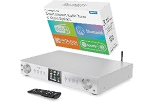 Radio Internet Dab FM WiFi Bluetooth |Tuner Dab pour Chaine HiFi avec Spotify Connect | Tuner HiFi avec Plus de 90 présélections, écran LED Couleur | USB, AUX, RCA | Majority Fitzwilliam 2024 (Argent)