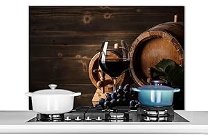 MUCHOWOW Credence Vin - Verre à vin - Raisins - Verre Fond de hotte 100x65 cm Credence aluminium Plaque inox de cuisine