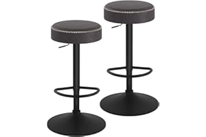 KIMENICH Tabourets de Bar Lot de 2, Chaise Haute Cuisine Réglables en Hauteur, Chaise de Bar Pivotant avec Repose-Pieds et Coussin Simili Cuir, pour Cuisine, Salle à Manger, Salon, Bar, Noir