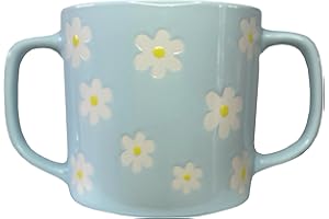 Boscul Two Handled Dignity Mug 400ml, Dual Handles, Weaker Grip, Elderly, Living Mobility Aid, Dignity. Flower Design Easy to Hold Coffee Tea Cup for Arthritis, Dementia and Parkinsons (Blue)