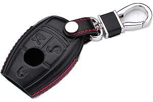 M.JVisun Llave del Coche Real Cuero Carcasas para Llaves Para Mercedes-Benz Clase A B Clase C E S G M V CLA CLS GLA GLC GLE GLK GL GLS SL SLK SLC Viano Para Metris Funda - Cuero - Negro - 3 Botón - EU