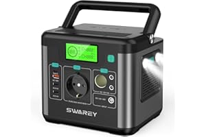 SWAREY Generador Solar Portátil, 222Wh Estación de Energía, Salida de CA de 300W (Pico de 600W), Puerto USB-C de 65W, Batería Externa para Camping, Viajes, Pesca, RV