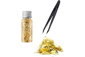 XIXKOLYU 2 PCS Hoja de Oro con Pinzas, Copos de Hoja de Oro 5.4g Papel de Aluminio Decorativo Multifuncional Papel de Aluminio Decoración de Papel de Aluminio Cocina Pastelería Decoración Artesanal