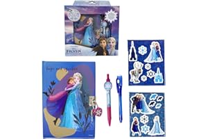 CARTOON Diario segreto Frozen per bambini con accessori, 2 penne, adesivi, lucchetto con 2 chiavi