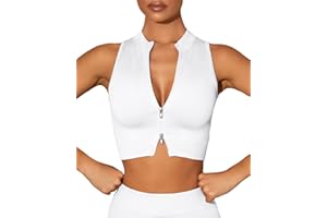 SEAUR Crop Top Sport Femme Fitness Fermeture Débardeur Haut de Sport Serré Court sans Couture Côtelé pour Gym Entraînement S-L