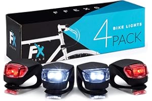 FX FFEXS Bike Lights Front and Back - Bike Lights Set (Batteries + Extra Sets of Batteries Included) - Bright Bicycle Lights Front Rear with Waterproof Silicone Housing