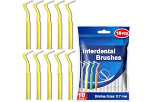 DSYSC 10 PCS Interdental Brushes with Anti-Bacterial Coating, Dental Brushes for Between Teeth and Gums, 0.7mm Interdental Brush with Non-Slip Handle Angled Neck (0.7 mm)