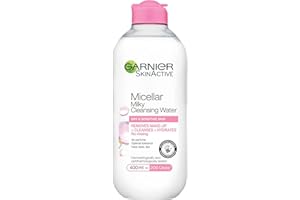 Garnier Micellar Cleansing Water For Dry Skin 400 ml, Milky Face Cleanser and Makeup Remover, Fragrance Free, Recognised By The British Skin Foundation, Use With Reusable Micellar Eco Pads