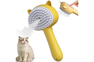 ZITSMS 4 in 1 Cat Steam Brush with Handle Grooming Steamy Cat Spray Massage Comb with Release Button Rechargeable Dog Brush Self Cleaning Pet Hair Removal (Yellow)