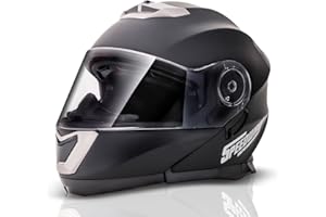 SPEEDWAY 1970 Casco Moto Hombre Mujer Modular Plegable Abatible Color Negro Mate con Doble Visera - Casco Integral Scooter Adaptado para Blueetooh - Ventilacion 360 Antivaho - Opcion Repuesto Talla S