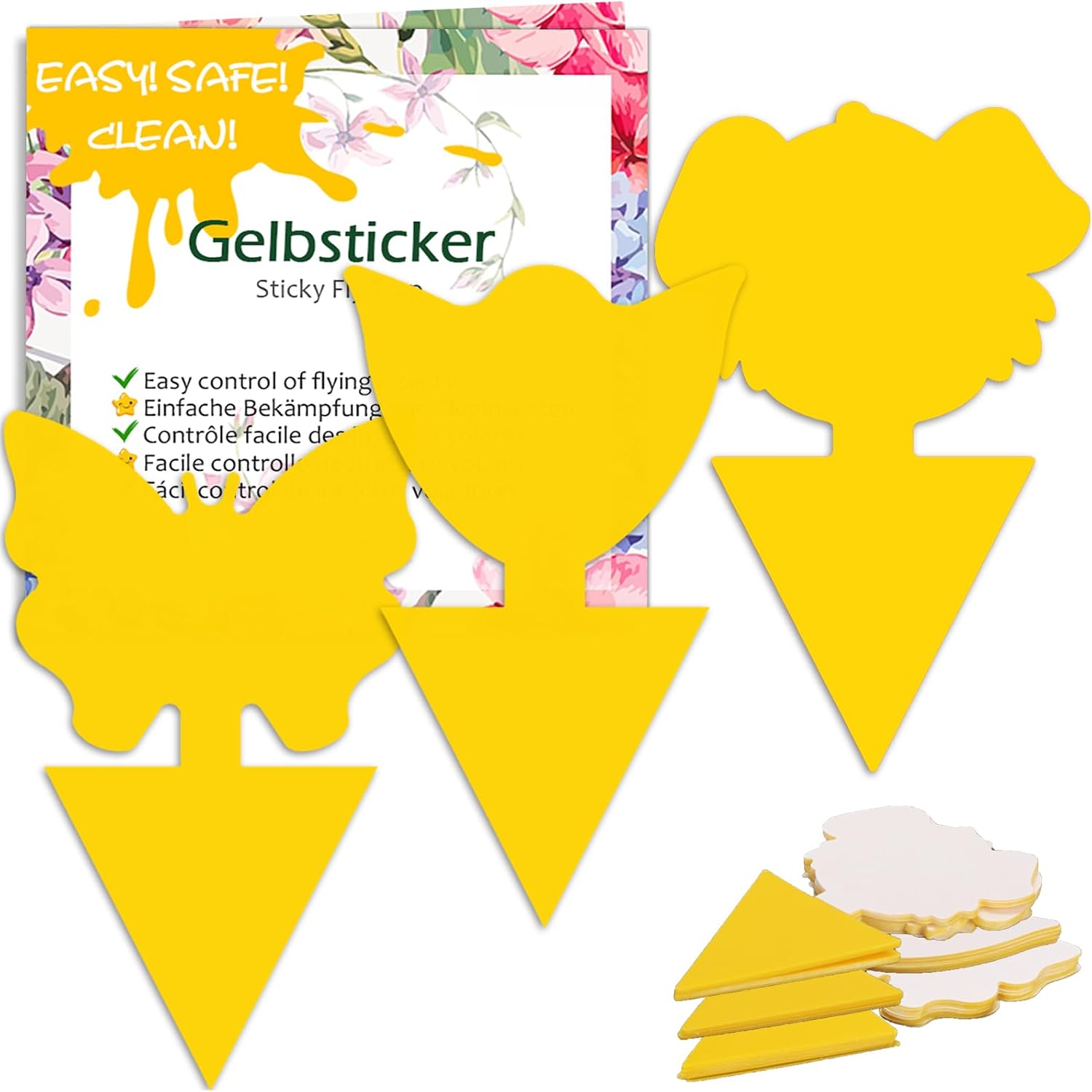 Blooven 30pcs Pièges à Insectes, Anti Moucherons Interieur, Pièges Engluées Autocollants Colle Double-Face Étanche Jaunes, Protection des Plantes Fleur Fruits