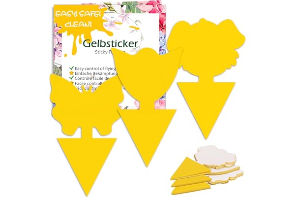 Blooven 30pcs Pièges à Insectes, Anti Moucherons Interieur, Pièges Engluées Autocollants Colle Double-Face Étanche Jaunes, Protection des Plantes Fleur Fruits (30 Pieces)