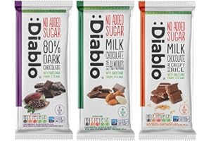 :DIABLO Diablo No Added Sugar Chocolate Bar – 3 Flavour Selection of 80% Dark, Milk with Almonds & Crispy Rice, Sweetened with Stevia, Gluten Free Chocolate for Gifts, Birthdays & Hampers, 75g (Pack of 3)