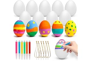 Bluelves 24X Huevos de Pascua, Huevos Blancos Plásticos, Decoración de Pascua, Huevos de Pascua Juguetes Favores de Partido, Ideales para Huevos de Pascua Manualidades, 6 pinceles para pintar