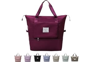 BOMKRA Large Capacity Folding Travel Bag, Portable Foldable Travel Bags Lightweight Waterproof Oxford Fabric Bag, Dry and Wet Separation Gym Bag, Duffel Bag, Shoulder Bag (Red)