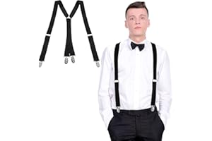 SATINIOR Mens Braces x Shape Trousers Braces for Men Heavy Duty Suspenders with Metal Clips Elastic Adjustable for Father's Day, Halloween