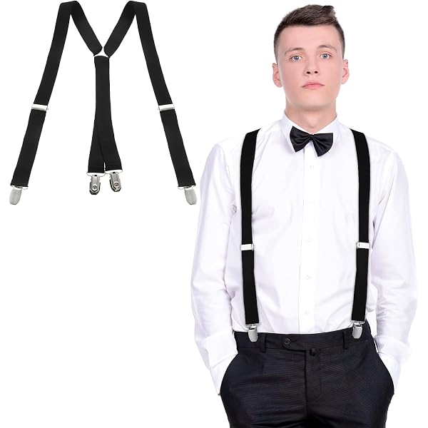 Bretelles Homme X Solides Réglables - Bretelles Élastiques Robustes 4 Clips Métalliques Pour Costume, Mariage Et Quotidien