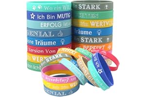 QWEPU 24PCS Braccialetto in silicone,German Life Inspirational Citations Bracelet, braccialetti motivazionali in tedesco con frasi ispiratrici, braccialetti motivazionali in gomma con frasi positive per reg