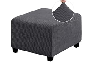 HOOWARM Stretch Ottoman Covers Round/Square Footstool Cover, Velvet Modern Removable Washable Large Stretch Pouffe Cover Anti-Slip Dustproof Foot Stool Slipcovers With Elastic Bottom Swivel chair cover(A2,80-