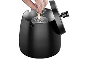 MOKHT Aschenbecher mit Deckel (12 * 10 * 12cm), Edelstahl Aschenbecher für Draussen, Sturmaschenbecher als Windaschenbecher, Standaschenbecher mit Rutschfest Boden für Draußen und Innen - Schwarz