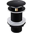 KENES Black Pop up Basin Waste Matte Black Pop Up Sink Plug Slotted Pop Up Click Clack Sprung Plug Without Overflow for Bathroom Sink