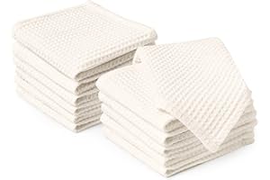 Encasa XO Küchenhandtücher und Waschlappen aus Baumwolle | Natürlich | Waffel- und Flachgewebe-Geschirrtuch | Geschirrtuch-Set | 30x30 cm | Wiederverwendbar und schnell trocknend 12er-Satz