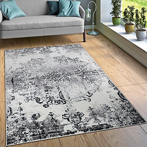 Designer Teppich Wohnzimmer Teppiche Ornamente Vintage Optik Schwarz Weiß, Grösse:200x280 cm