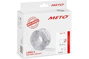 Meto Etichette per etichettatrice (26x12 mm, 1 riga, 12.000 pezzi, colore bianco, permanente, per Meto, Hutner, Avery, Contact, Sato, Tovel ecc.)