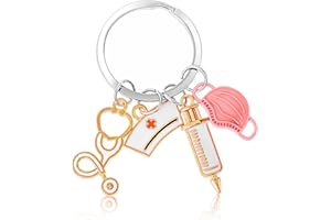 Ouligay Breloczek do kluczy dla pielęgniarek, prezent dla pielęgniarek, z grawerunkiem, stetoskop, strzykawka, lekarz, student medycyny, pielęgniarka, kalendarz adwentowy, prezent na Boże Narodzenie