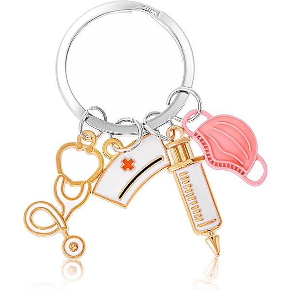 MAXQUU 4 stuks verpleegstersleutelhangers, geschenk-sleutelhanger, sleutelhanger voor artsen, verpleegsteraccessoires, cadeaus voor verpleegsters, cadeau-ideeën voor vriendinnen, zwart, wit, roze