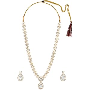 ZAVERI PEARLS Gold Tone Dazzling Stones Austrian Diamonds Embellished Necklace & Earring Set For Women-ZPFK18890