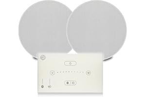 Systemline E50 White Bluetooth Ceiling Speaker System with 2x Q Acoustics QI65C Recessed Moisture-Proof Speakers, Gesture Control Wall Amplifier Panel & AUX Input Home Audio Installation Kit