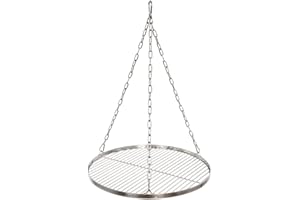 WIMI Grillrost Ø 55 cm mit Kette Edelstahl 4 mm Grillstabdicke/Stababstand 14 mm für Schwenkgrill BBQ Dreibein
