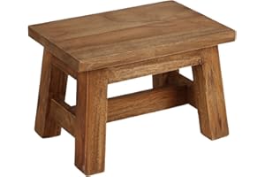 BURI Reposapiés 30x20x20cm Taburete de Madera Techo Marrón Pequeño Banco de Madera