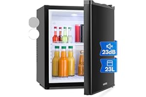 KLARSTEIN Petit Frigo de Chambre de 23L pour Snacks et Boissons, Top Silencieux, Mini Bar, avec Étagères Réglables Camping, Cosmetique, 5-15°C