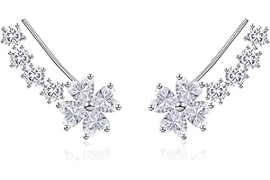 QUKE Blue Sapphire-color,White Flower Cubic Zirconia Crystal Wrap Ear Vines Climbers Earrings For Women Grils Jewelry
