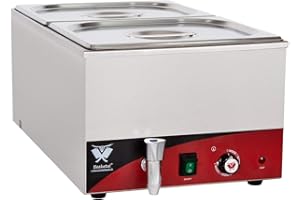 Beeketal 'BBM-2' Gastronorm Bain Marie mit Ablaufhahn, Profi Gastro Speisewärmer inkl. 2 x (GN) 1/2 Edelstahl Gastronorm Behälter mit Deckel, Wasserbad Temperatur einstellbar von 35-65 °C