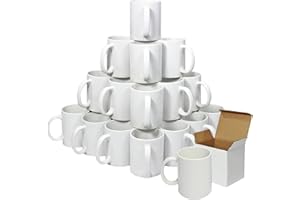 PixMax - 36 Tasses Blanches Personnalisables Revêtues en Polymère avec Boites en Carton pour Impression en Sublimation