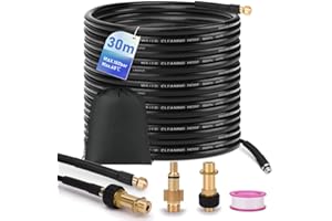 HERLLD 30M/98.4FT Pressure Washer Drain Pipe Cleaning Hose Cleaning Kit with 2 Adapter and Rigid Jet Nozzle, Compatible with Karcher K2, K3, K4, K5, K6, K7 and LAVOR Pressure Washer, 180 Bar